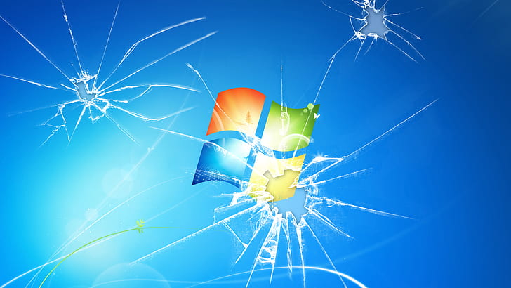 Fenêtres en verre brisé, verre, fenêtres brisées, marque et logo, Fond d'écran HD