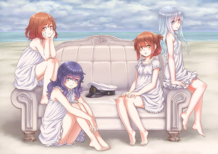Anime Girls, Kantai Collection, Akatsuki (KanColle), Hibiki (KanColle), Ikazuchi (KanColle), Inazuma (KanColle), HD-Hintergrundbild