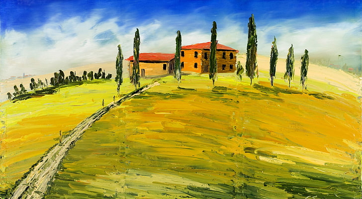 Toskana Olgemalde, Tuscany Oil Painting, Artistic, Drawings, Tuscany, HD wallpaper