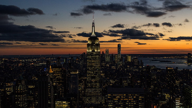 gedung pencakar langit hitam, pemandangan, Kota New York, Empire State Building, Manhattan, cityscape, Wallpaper HD