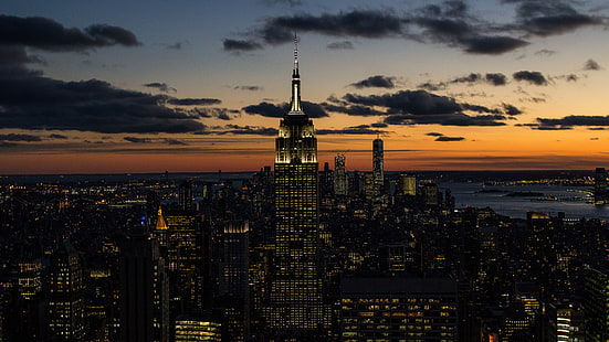 Gratte-ciel noir, paysage, New York City, Empire State Building, Manhattan, paysage urbain, Fond d'écran HD HD wallpaper