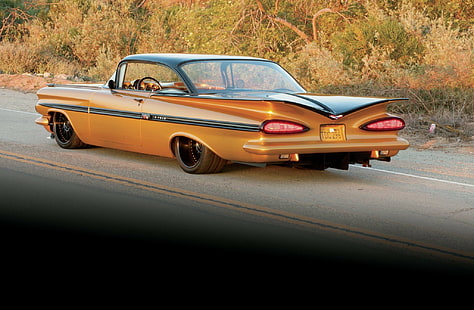 1959, chevrolet, chevy, klasik, custom, hot, impala, lowrider, otot, batang, usa, Wallpaper HD HD wallpaper