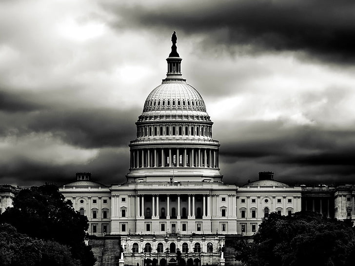 architecture, United States Capitol, monochrome, HD wallpaper