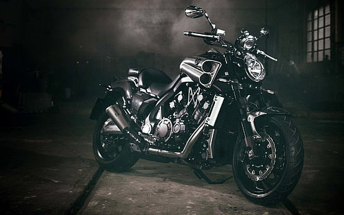 ヤマハVMAXカーボン2015、黒とグレーのクルーザーバイク、オートバイ、ヤマハ、2015、 HDデスクトップの壁紙 HD wallpaper