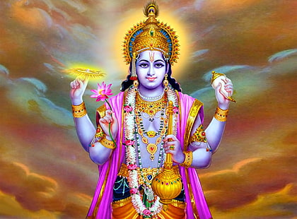 Бог Вишну, живопись индуистского божества, Бог, Господь Вишну, индуист, Господь, Вишну, HD обои HD wallpaper
