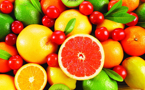 柑橘類の盛り合わせ、レモン、オレンジ、柑橘類、 HDデスクトップの壁紙 HD wallpaper