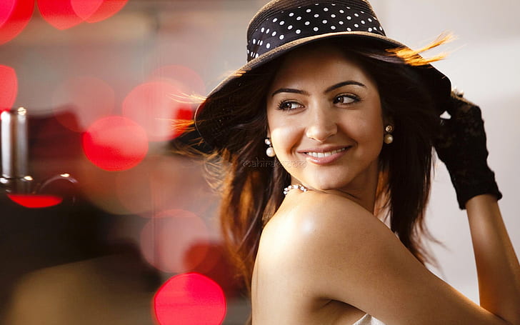 Anushka Sharma HD, kadın siyah puantiyeli şapka, ünlüler, anushka, sharma, HD masaüstü duvar kağıdı