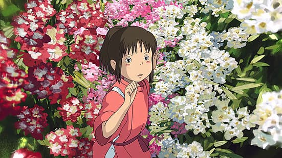 Spirited Away, sen to chihiro, filmy animowane, anime, animacja, fotosy filmowe, kwiaty, Studio Ghibli, Hayao Miyazaki, Tapety HD HD wallpaper