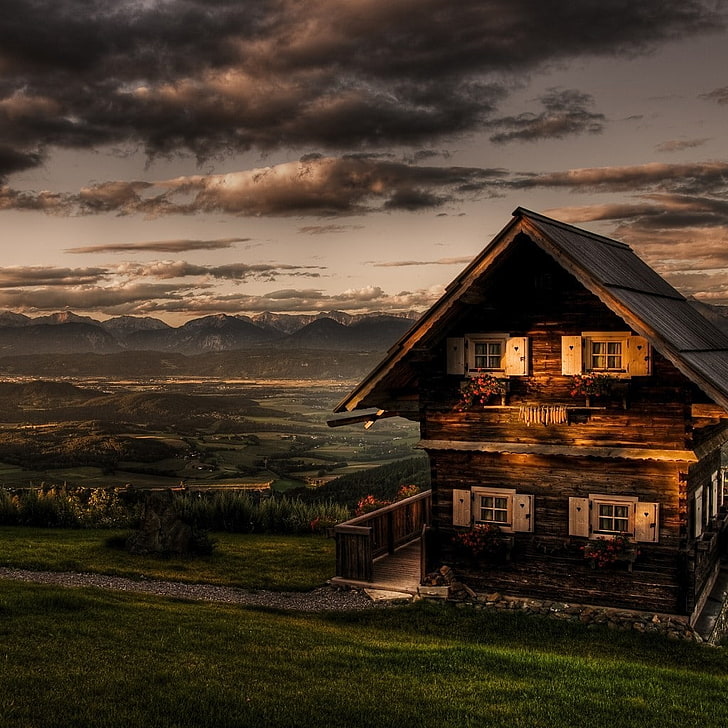 บ้านในฝัน, บ้าน, ทิวทัศน์, ภูเขา, ธรรมชาติ, มืดครึ้ม, วอลล์เปเปอร์ HD