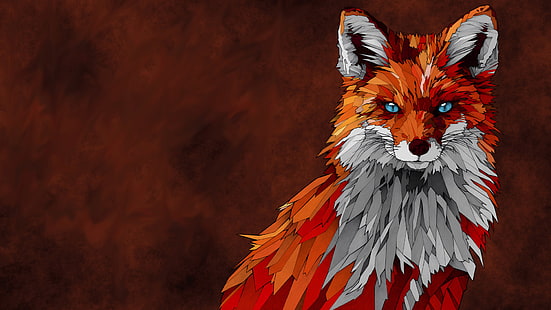 красная и белая лиса художественное произведение, лиса, животные, HD обои HD wallpaper