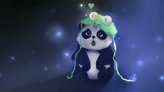 ? Among The Stars ?, lovely, froggy, green, cute, animal, panda, abstract, heart, sweet, blue, adorable, bear, 3d and abstra, HD wallpaper HD wallpaper