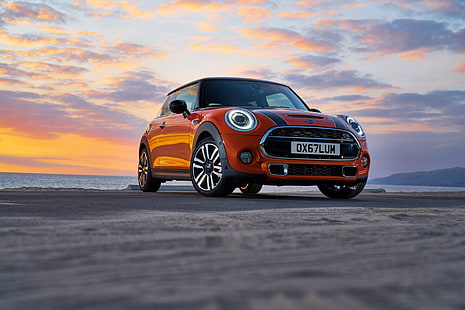 Mini, Mini Cooper S, Auto, Kleinwagen, Mini Cooper, Orange Car, Fahrzeug, HD-Hintergrundbild HD wallpaper