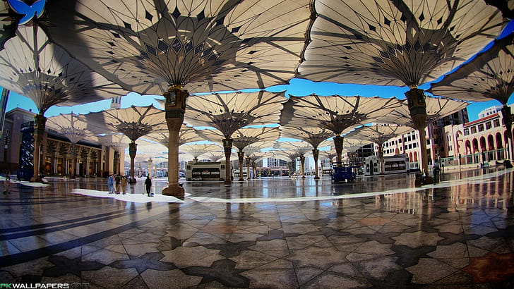 Parapluies dans les centres commerciaux en Arabie saoudite, parapluies, personnes, granit, centre commercial, nature et paysages, Fond d'écran HD