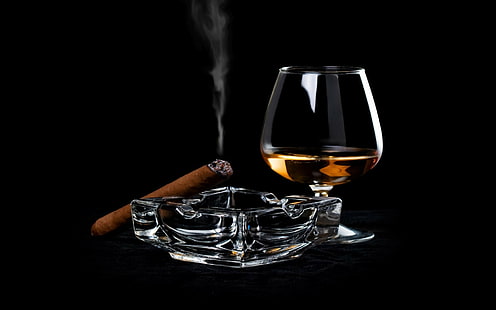 bere, cognac, sigari, Sfondo HD HD wallpaper