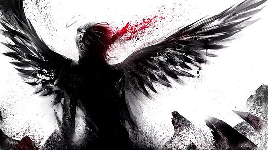 човек с крила тапет, ангел, кръв, HD тапет HD wallpaper