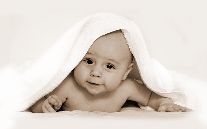 baby's white blanket, child, towels, face, kid, HD wallpaper