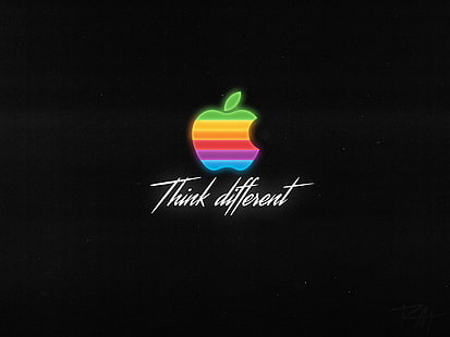 4K, Apple, Pense diferente, Logotipo, Fundo escuro, HD papel de parede HD wallpaper