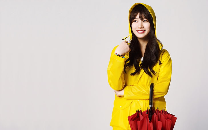 Suzy Korean girls photo HD wallpaper 06, women's yellow hooded jacket, HD wallpaper