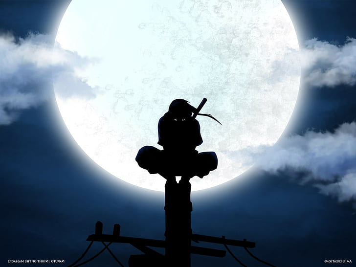 uchiha itachi anbu silhouette moon, HD wallpaper