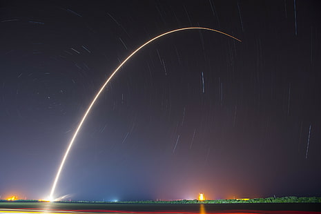 SpaceX, звезди, ракета, продължителна експозиция, Falcon 9, природа, космос, HD тапет HD wallpaper
