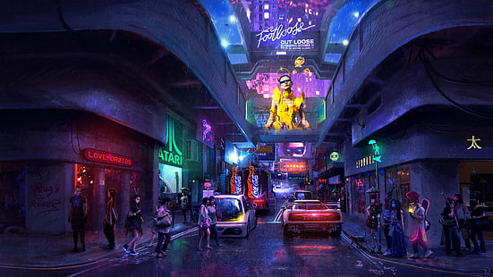 ciudad futurista, futurista, ciencia ficción, arte digital, ciudad, cyberpunk, neón, Fondo de pantalla HD HD wallpaper