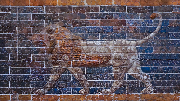 Mesopotamia, lion, culture, ancient, wall, artwork, Iraq, Ishtar Gate, HD wallpaper