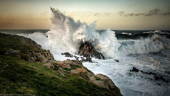 mar, rochas, ondas, horizonte, agua, rocha, costa, HD papel de parede HD wallpaper
