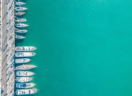 lotto barca, acqua, barca, blu, minimalismo, Malaga, Spagna, turchese, veduta aerea, Sfondo HD HD wallpaper