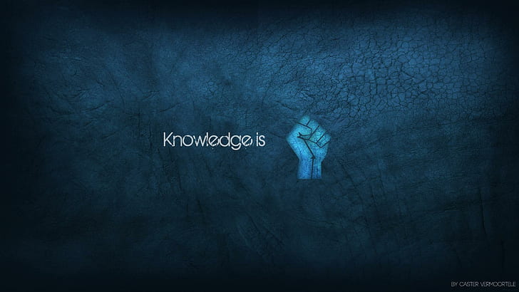 Pengetahuan adalah kekuatan HD, karya seni tangan manusia biru, biru, kepalan tangan, pengetahuan, kekuatan, tekstur, Wallpaper HD