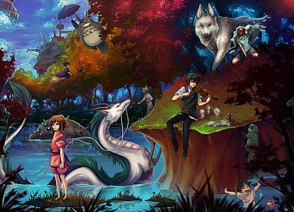 Arrietty, Castle in the Sky, Howls Moving Castle, Kikis Delivery Service, My Neighbor Totoro, Nausicaa Of the Valley of the Wind, Ponyo, Princess Mononoke, Spirited Away, Studio Ghibli, Totoro, HD tapet HD wallpaper