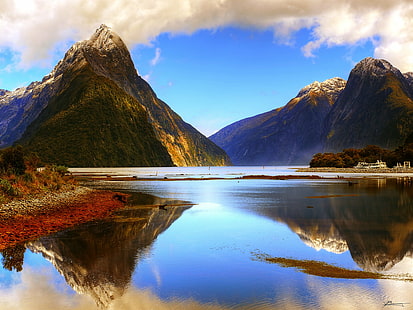 island near body of water during daytime, milford sound, sound  island, body of water, daytime, milford  sound, piopiotahi, fjord, fiordland  national  park, fiordland national park, park  south, south  west, southland, south island  nz, new  zealand, new zealand, sky, water, early  morning, reflections, view, silence, scape, mountains, valleys, snow, peaks, tasman  sea, dale, point, mitre  peak, height, tall, high, mouth, stirling, falls, eighth  wonder, wonder  world, eighth wonder, wonder of the world, top, travel  destination, travel destination, nov, v2, dex, nature, mountain, lake, landscape, reflection, scenics, outdoors, beauty In Nature, travel, blue, summer, mountain Peak, HD wallpaper HD wallpaper