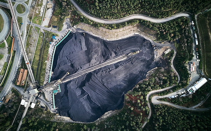 aerial view, industrial, open mine pit, HD wallpaper
