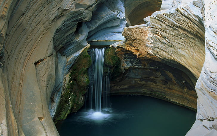 Waterfall Cave Timelapse Rock Stone HD, nature, rock, timelapse, stone, waterfall, cave, HD wallpaper