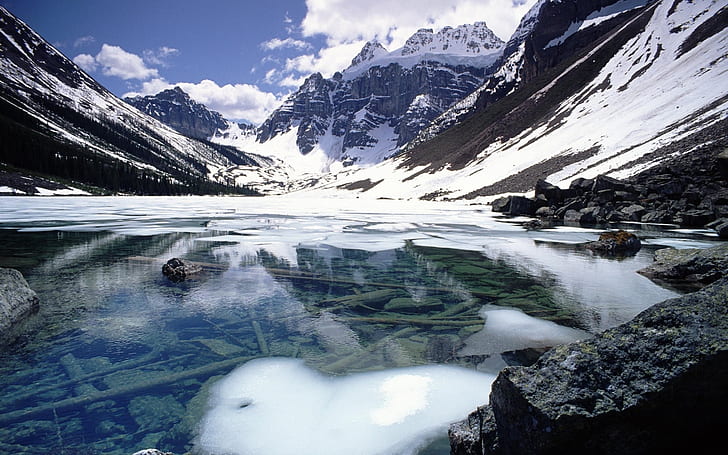 겨울 동안 놀라운 호수와 산, HD 배경 화면