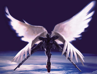 karakter robot abu-abu dengan wallpaper digital sayap, Gundam Wing, Gundam, Mobile Suit Gundam Wing, Wallpaper HD HD wallpaper
