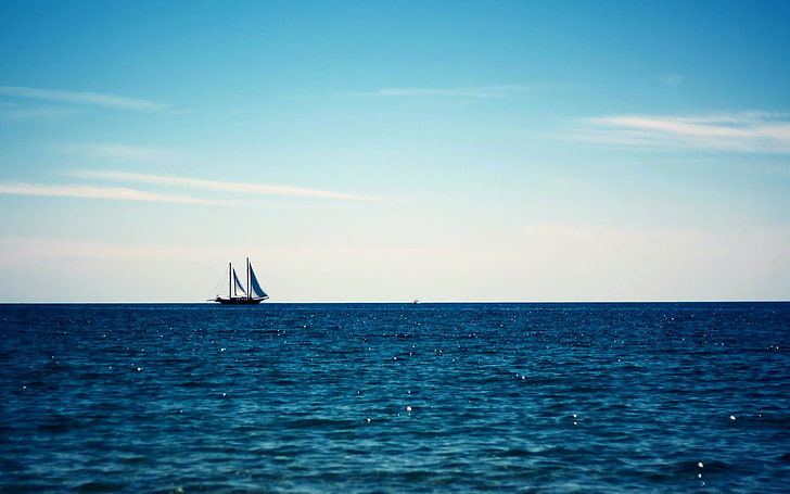 żaglowiec na akwenie, niebo, morze, łódka, Tapety HD