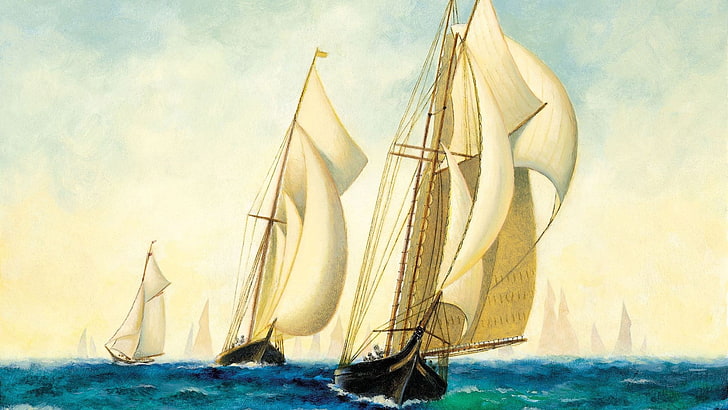 painting, sailing ship, artwork, HD wallpaper