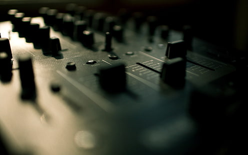 table de mixage audio noir, son, consoles de mixage, techno, consoles, profondeur de champ, Fond d'écran HD HD wallpaper