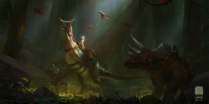 papel de parede de dois personagens de dragão cinza, arte de fantasia, Ark: Survival Evolved, HD papel de parede