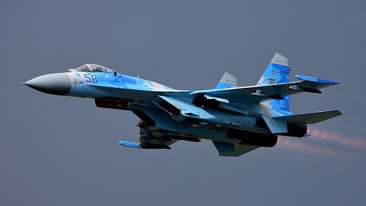 터빈, 상승, Su-27, 전투 항공기, Sukhoi SU-27B Flanker, HD 배경 화면
