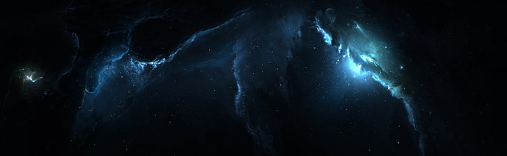 شاشة مزدوجة Atlantis Nebula 3 ، رسم توضيحي للسماء باللونين الأزرق والأسود ، الفضاء، خلفية HD