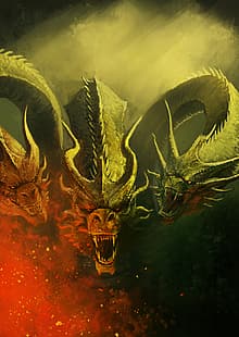  digital art, artwork, King Ghidorah, Godzilla: King of the Monsters, creature, Shoichi Sugano, HD wallpaper HD wallpaper