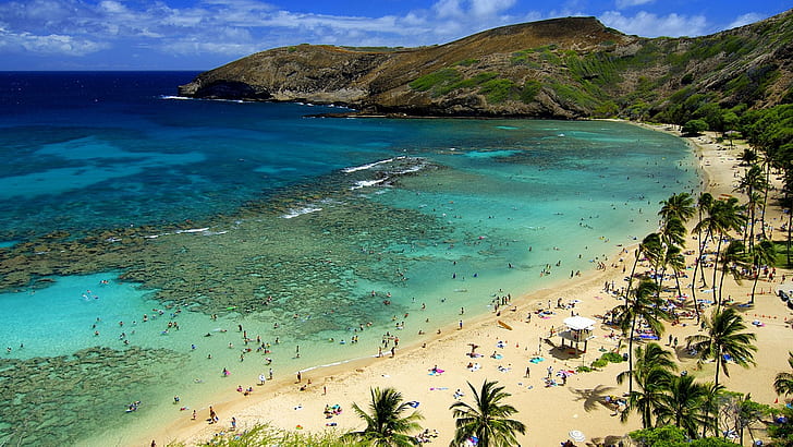 Summer In Hawaii Islands Ocean Sandy Beach Mountain Nature Desktop Hd Wallpaper 1920×1080, HD wallpaper