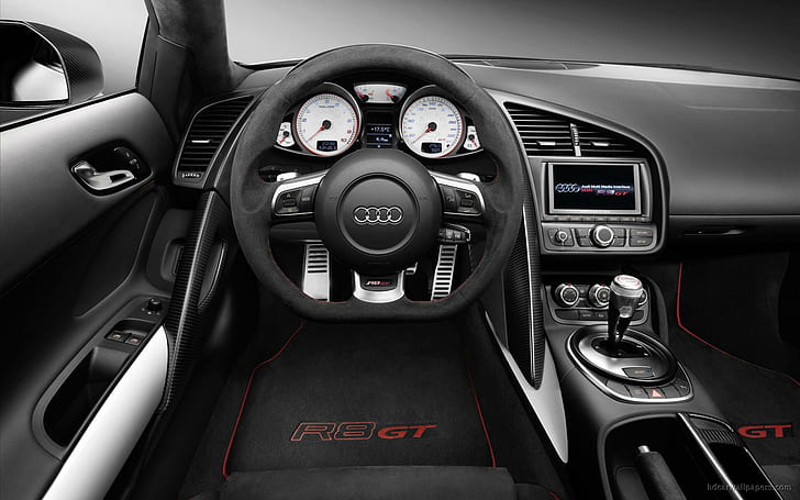 2011 Audi R8 GT Интериор, черен волан на audi, 2011, интериор, audi, автомобили, HD тапет