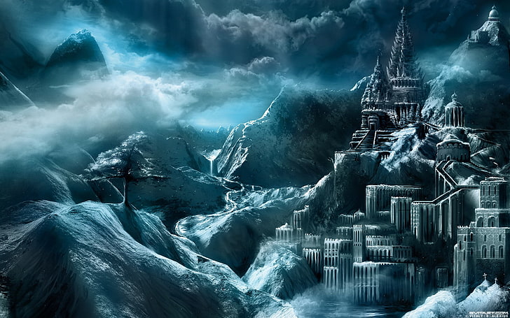 neve, castelo, arte de fantasia, HD papel de parede
