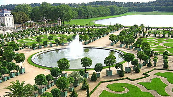 сграда, замък, фонтан, Франция, френски, градина, дворец, Версай, HD тапет HD wallpaper