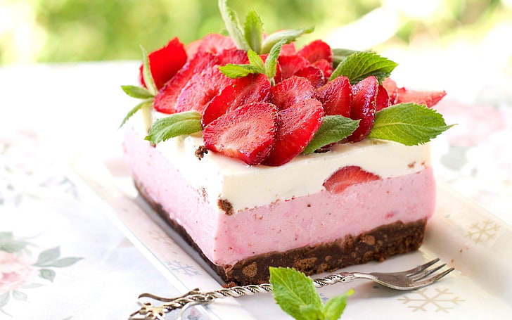 strawberry cheesecake, food, cake, strawberries, HD wallpaper