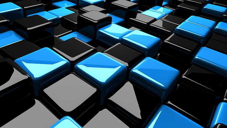 Ilustración gráfica del cubo negro y azul, cubo, superficie, brillo, plástico, Fondo de pantalla HD