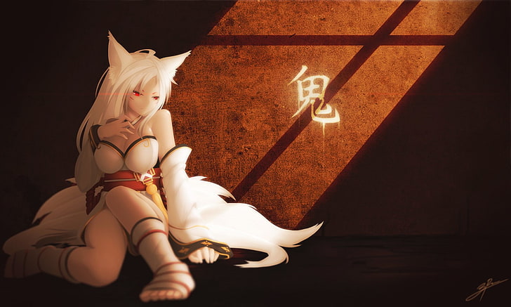 weißes Haar, weißes Kleid, Anime, Kitsunemimi, Elsword, Ara (Elsword), HD-Hintergrundbild