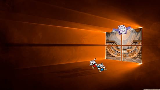 Cuphead, Cuphead (videospel), Windows 10, windows logotyp, windows 10x, windows 11, kung tärningar, tärningar, Mugman, HD tapet HD wallpaper